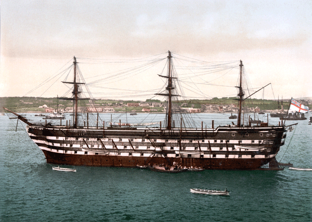 HMS Impregnable in the Hamoaze off Devonport Dockard in the 1890s