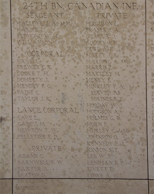 Menin Gate 24th Battalion Canadian Infantry