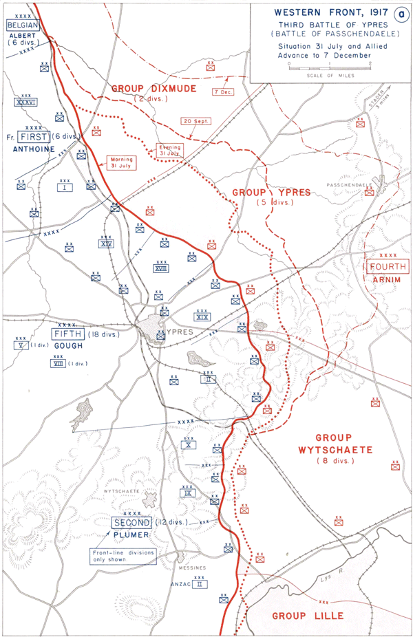 Third Battle of Ypres map showing attacking forces