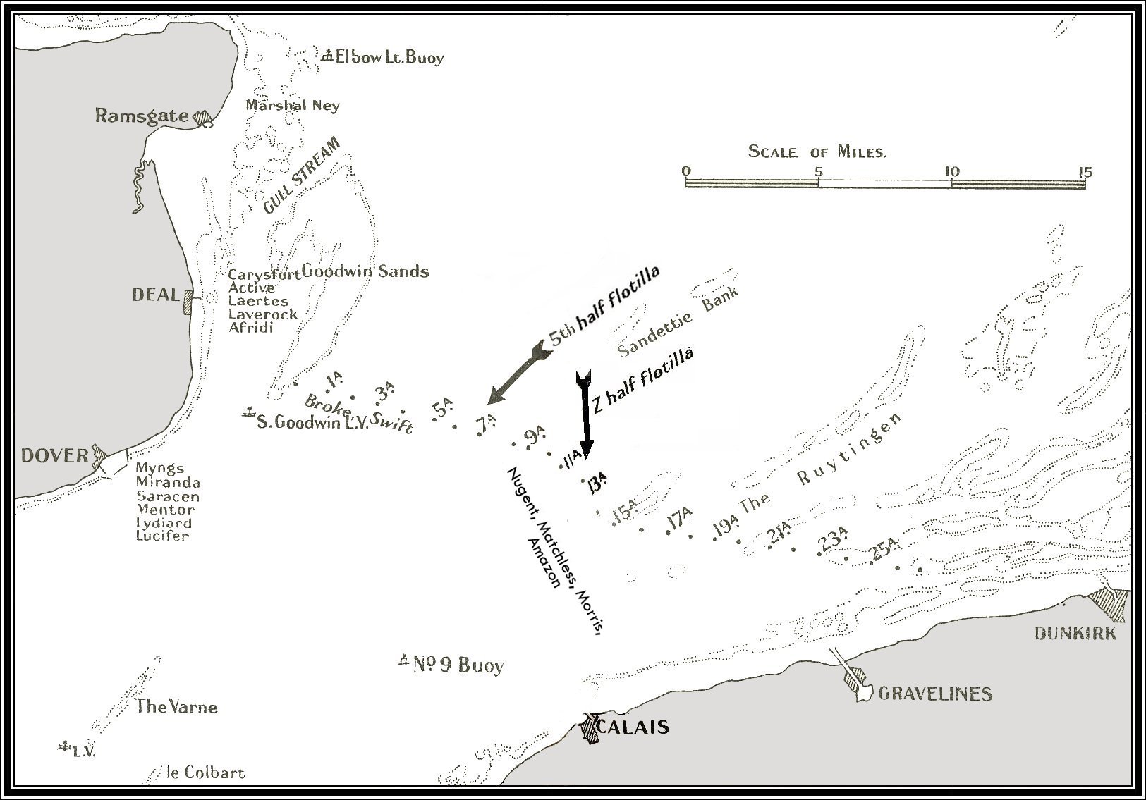 British and German Dispositions in the Dover Straits, April 20th/21st 1917, from naval-history.net.