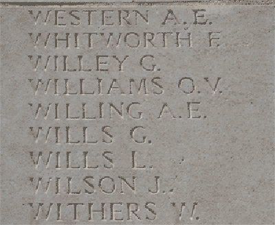 Alfred Edgar Willing on Loos Memorial at Dud Corner Cemetery