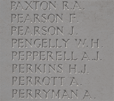 Alfred John Pepperell on Loos Memorial at Dud Corner Cemetery