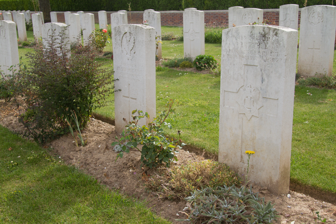 George Burnell grave at Dartmoor Cemetery Becordel-Becourt