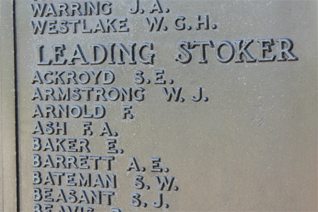 Frederick Arthur Ash on Plymouth Naval Memorial