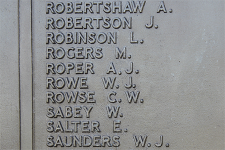 William James Rowe on Plymouth Naval Memorial